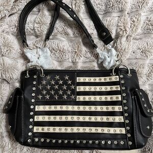 Montana West Black and Cream Studded Shoulder Bag